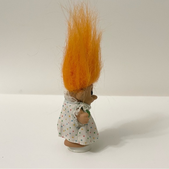 Vintage Troll Doll with Orange Hair Toy on Stand - Picture 7 of 14